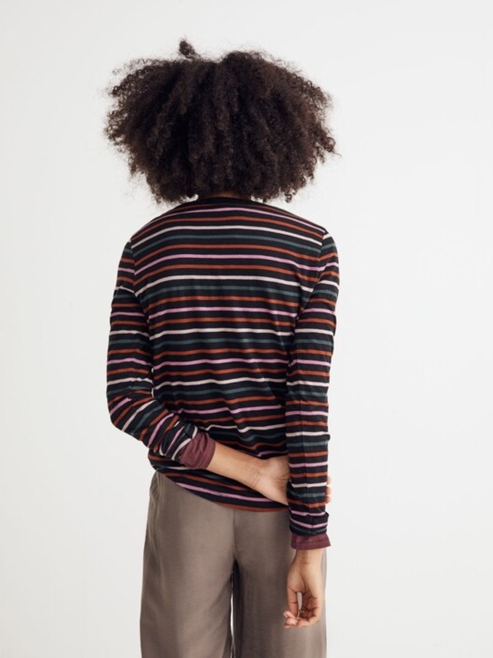 Madewell Whisper Cotton Rib Crewneck Stripe Long Sleeve Tee | True Black | XS - Picture 4 of 8